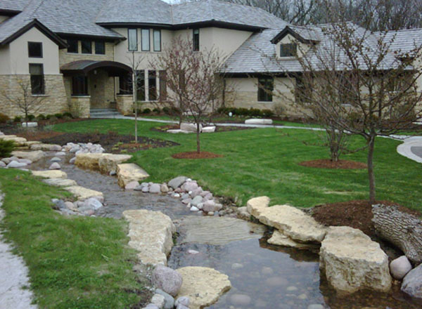 Pond building, creek bed, stream bed